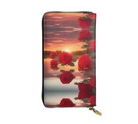 XZDAL Red Roses at Sunset Portefeuille long en cuir tendance avec emplacements pour cartes, poche pour espèces et section zippée pour pièces de monnaie
