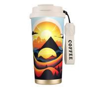 XZDAL Sunrise Mountain Tasse à café en acier inoxydable 316 avec couvercle et paille pour bureau et sport Blanc