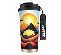 XZDAL Sunrise Mountain Tasse à café en acier inoxydable 316 avec couvercle et paille pour bureau et sport Noir