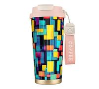 XZDAL Tasse à café carrée en acier inoxydable 316 avec couvercle et paille pour bureau et sport Rose