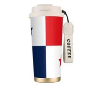 XZDAL Tasse à café en acier inoxydable 316 avec couvercle et paille - Drapeau du Panama - Blanc
