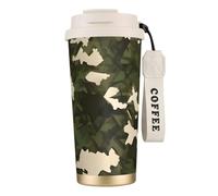 XZDAL Tasse à café en acier inoxydable 316 avec couvercle et paille Motif camouflage militaire Blanc