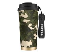XZDAL Tasse à café en acier inoxydable 316 avec couvercle et paille Motif camouflage militaire Noir