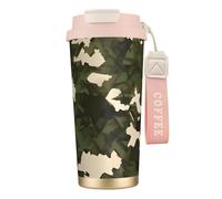 XZDAL Tasse à café en acier inoxydable 316 avec couvercle et paille Motif camouflage militaire Rose
