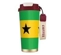 XZDAL Tasse à café en acier inoxydable 316 avec couvercle et paille Motif drapeau de Sao Tomé et Principe Rouge
