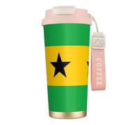 XZDAL Tasse à café en acier inoxydable 316 avec couvercle et paille Motif drapeau de Sao Tomé et Principe Rose