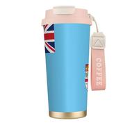 XZDAL Tasse à café en acier inoxydable 316 avec couvercle et paille Motif drapeau des Fidji Rose