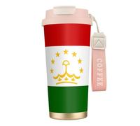 XZDAL Tasse à café en acier inoxydable 316 avec couvercle et paille - Motif drapeau du Tadjikistan - Rose