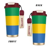 XZDAL Tasse à café en acier inoxydable 316 avec couvercle et paille pour bureau et sport Motif drapeau Gabonais Rouge