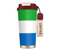 XZDAL Tasse à café en acier inoxydable 316 avec couvercle et paille pour bureau et sport Motif drapeau de la Sierra Leone Rouge