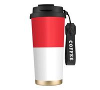 XZDAL Tasse à café en acier inoxydable 316 avec couvercle et paille pour le bureau et le sport Motif drapeau indonésien Noir