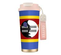 XZDAL Tasse à café en acier inoxydable 316 avec couvercle et paille pour le bureau et le sport Motif drapeau du Swaziland Rose