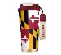 XZDAL Tasse à café en acier inoxydable 316 avec couvercle et paille pour le bureau et le sport Motif drapeau de l'État du Maryland Rouge