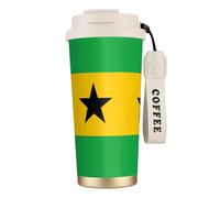 XZDAL Tasse à café en acier inoxydable 316 blanc avec couvercle et paille pour le bureau et le sport Motif drapeau de Sao Tomé et Principe