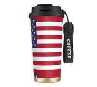 XZDAL Tasse à Café en Acier Inoxydable 316 Drapeau Américain Noir avec Couvercle et Paille pour Bureau et Sport