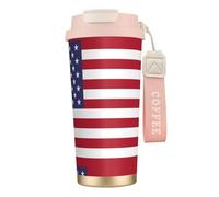 XZDAL Tasse à Café en Acier Inoxydable 316 Drapeau Américain Rose avec Couvercle et Paille pour Bureau et Sport