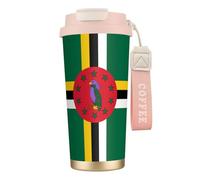 XZDAL Tasse à café en acier inoxydable 316 Drapeau du Commonwealth de la Dominique Rose avec couvercle et paille pour le bureau et le sport