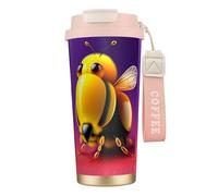 XZDAL Tasse à café en acier inoxydable 316 en forme d'abeille en trois dimensions avec couvercle et paille pour le bureau et le sport Rose