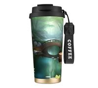 XZDAL Tasse à café en acier inoxydable 316 Little Bridge in The East avec couvercle et paille pour le bureau et le sport Noir