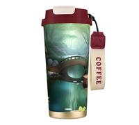 XZDAL Tasse à café en acier inoxydable 316 Little Bridge in The East avec couvercle et paille pour le bureau et le sport Rouge