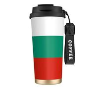 XZDAL Tasse à café noire en acier inoxydable 316 avec couvercle et paille pour bureau et sport Motif drapeau bulgare