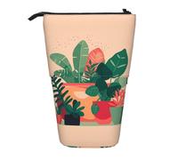 XZDAL Trousse à crayons d'intérieur avec motif de petites plantes vertes, design extensible, portable et léger, rangement pour papeterie, petits articles