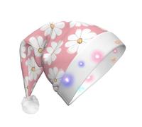 XZDAL White Chrysanthemum Texture Chart Chapeau de Noël lumineux décoratif pour adulte - Accessoires de costume de vacances de Père Noël