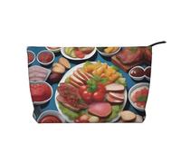 XZDCAL A Delicious Feast Trousse de maquillage en velours côtelé avec doublure robuste pour voyage et usage quotidien, noir, taille unique, Noir , Taille unique