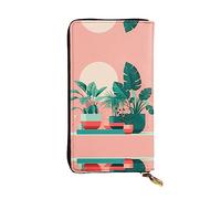 XZDCAL Belle plante verte en pot tendance en cuir long portefeuille pour filles et femmes avec plusieurs compartiments, noir, taille unique, Noir , Taille unique