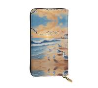 XZDCAL Birds on the beach Portefeuille long en cuir pour fille et femme avec plusieurs compartiments Noir Taille unique, Noir , Taille unique