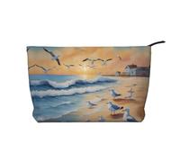 XZDCAL Birds on the beach Trousse de maquillage en velours côtelé avec doublure robuste pour voyage et usage quotidien, noir, taille unique, Noir , Taille unique