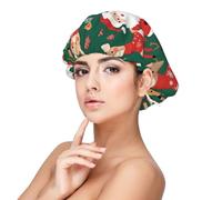 XZDCAL Bonnet de nuit en satin pour adulte Motif Père Noël et cerf Noir Taille unique