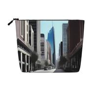 XZDCAL City Street Trousse de maquillage monocouche aspect lin avec fermeture éclair pour répondre à vos besoins quotidiens ou de voyage, noir, taille unique, Noir , Taille unique