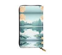 XZDCAL Fallen Leaves on a tranquil lake Portefeuille long en cuir tendance pour filles et femmes avec plusieurs compartiments, noir, taille unique, Noir , Taille unique