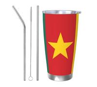 XZDCAL Flag of Cameroon Gobelet en acier inoxydable de 591 ml avec bord argenté, double couvercle et paille
