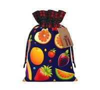 XZDCAL Fraises et poires Sac cadeau en jute avec cordon de serrage en tissu tartan et étiquette en papier kraft pour festivals et occasions spéciales, Noir , M