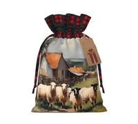 XZDCAL Joli sac cadeau en jute avec cordon de serrage en tissu tartan et étiquette en papier kraft pour festivals et occasions spéciales, Noir , M
