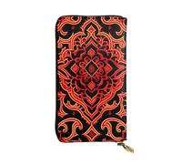XZDCAL Motif symétrique de batik Portefeuille long en cuir tendance pour filles et femmes avec plusieurs compartiments, noir, taille unique, Noir , Taille unique