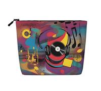 XZDCAL Music Vibes Trousse de maquillage monocouche aspect lin avec fermeture éclair pour répondre à vos besoins quotidiens ou de voyage, noir, taille unique, Noir , Taille unique