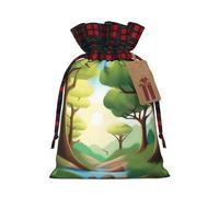 XZDCAL Nature Adventure Sac cadeau en jute avec cordon de serrage en tissu tartan et étiquette en papier kraft pour festivals et occasions spéciales, Noir , M