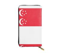 XZDCAL Portefeuille long en cuir avec plusieurs compartiments pour filles et femmes avec drapeau de Singapour - Noir - Taille unique, Noir , Taille unique