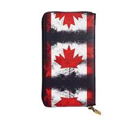 XZDCAL Portefeuille long en cuir motif drapeau canadien pour filles et femmes avec plusieurs compartiments, noir, taille unique, Noir , Taille unique