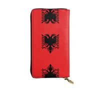 XZDCAL Portefeuille tendance en cuir avec plusieurs compartiments pour filles et femmes - Motif drapeau albanais - Noir - Taille unique, Noir , Taille unique