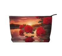 XZDCAL Red Roses at Sunset Trousse de maquillage en velours côtelé avec doublure robuste pour voyage et usage quotidien, noir, taille unique, Noir , Taille unique