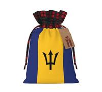 XZDCAL Sac cadeau drapeau de la Barbade en jute avec cordon de serrage en tissu tartan et étiquette en papier kraft pour festivals et occasions spéciales, Noir , M