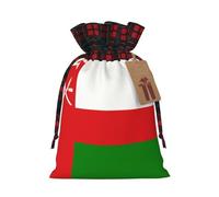 XZDCAL Sac cadeau drapeau d'Oman en jute avec cordon de serrage en tissu tartan et étiquette en papier kraft pour festivals et occasions spéciales, Noir , M