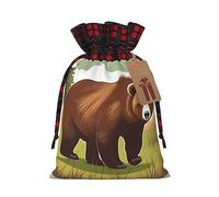 XZDCAL Sac cadeau en jute avec cordon de serrage en tissu tartan et étiquette en papier kraft pour festivals et occasions spéciales Marron, Noir , M