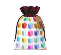 XZDCAL Sac cadeau en jute coloré avec cordon de serrage en tissu tartan et étiquette en papier kraft pour festivals et occasions spéciales, Noir , M