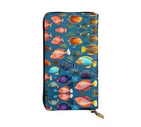 XZDCAL Submarine Reef Fish Portefeuille long en cuir tendance pour filles et femmes avec plusieurs compartiments, noir, taille unique, Noir , Taille unique