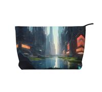 XZDCAL The City on the Water Trousse de maquillage en velours côtelé avec doublure robuste pour voyage et usage quotidien, noir, taille unique, Noir , Taille unique